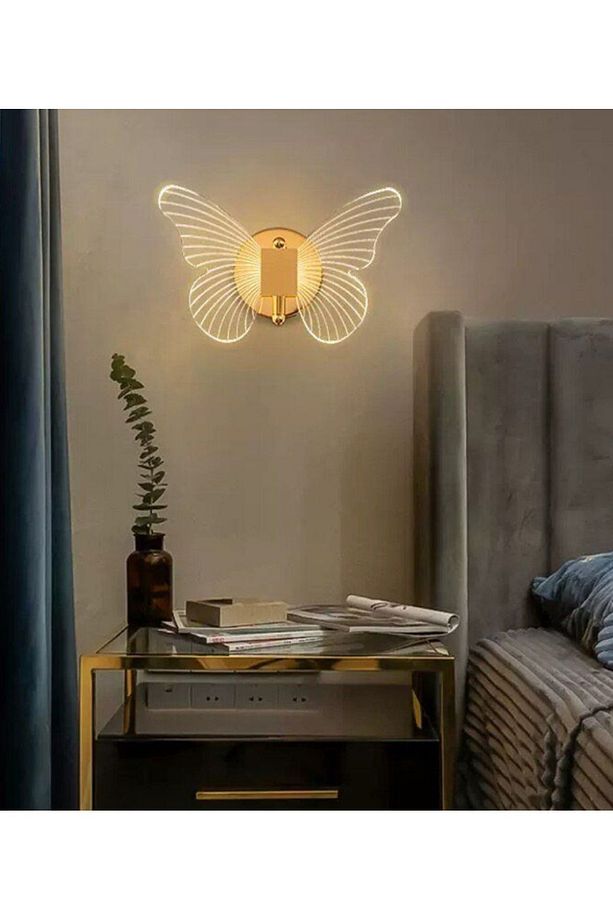 Modern Tasarım Butterfly Aplik Gold Sarı Kelebek Duvar Apliği - 4