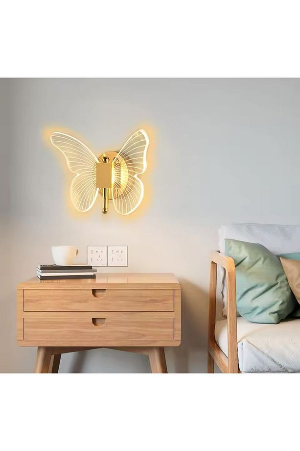 Modern Tasarım Butterfly Aplik Gold Sarı Kelebek Duvar Apliği - 6