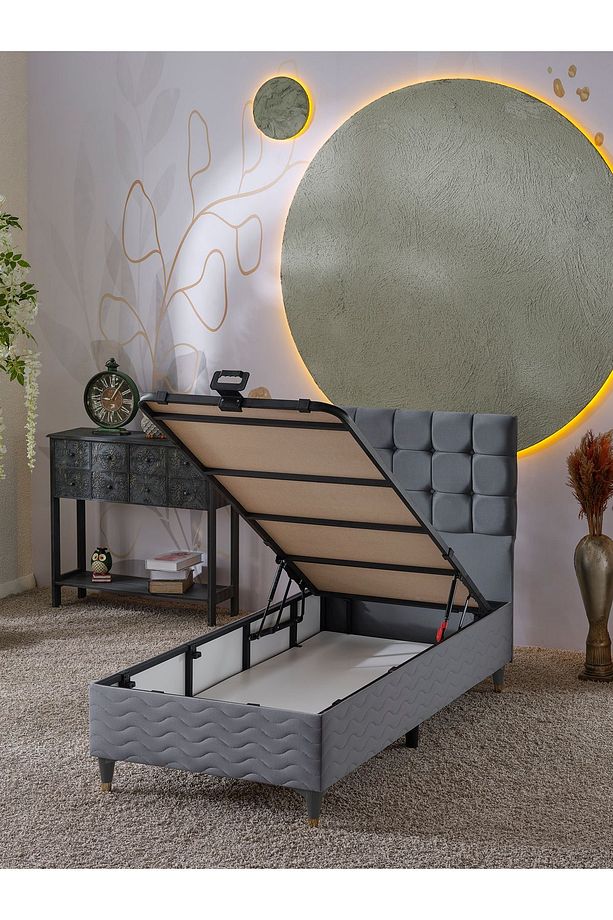 Bengü 90x190 Tek Kişilik (BAZA BAŞLIK) 2 Li Set (BABYFACE GRİ) - 2