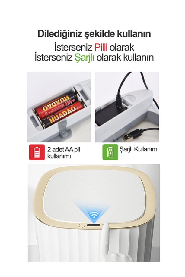 Sensörlü Mutfak Banyo Çöp Kovası Gold 12L - 6