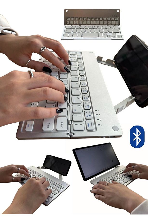 Win/ios/android Uyumlu Katlanabilir Bluetooth Klavye Telefon Tutucu Kılıf - 7