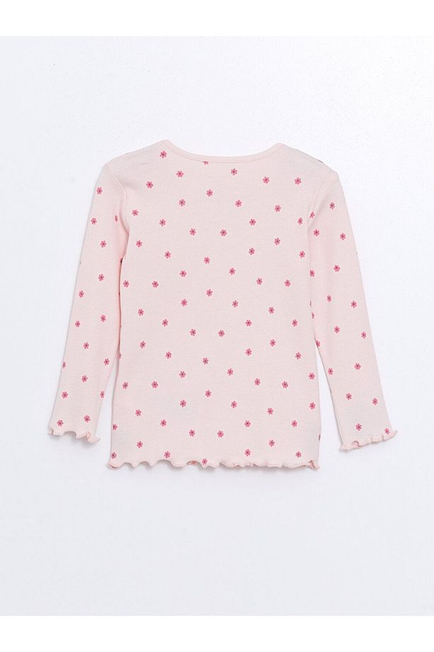 LCW baby Bisiklet Yaka Uzun Kollu Çiçekli Kız Bebek Pijama Takımı - 3