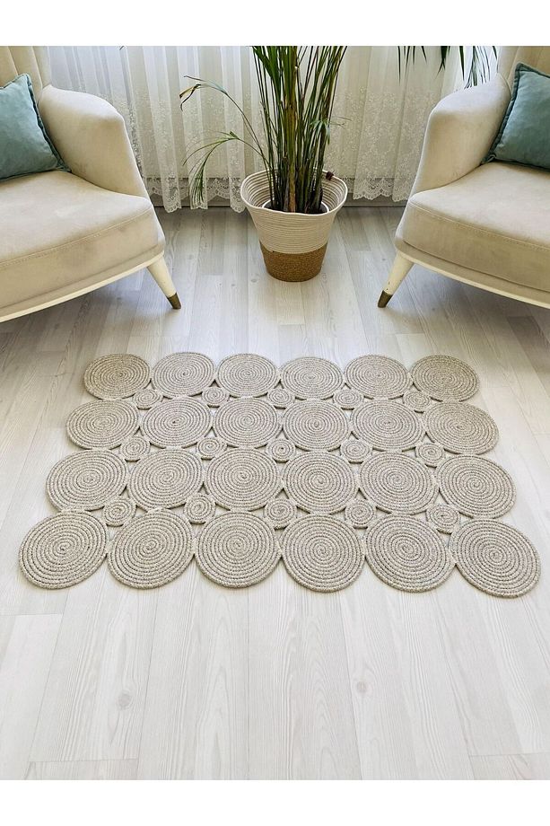 jüt Hasır görünümlü Desenli Modern El Örgüsü dikdörtgen Halı Kilim - 2