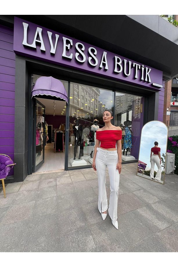 MODANNE YAKA STREPLEZ BUSTİYER - KIRMIZI - 1