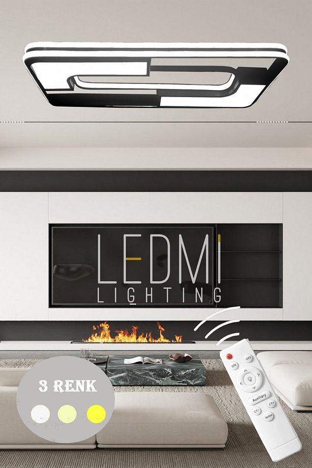 Dikdörtgen Model Led Avize, 3 Renk Aydınlatmalı Kumandalı Dimmerl Modern Tavan Avizesi,salon,1013kod - 3