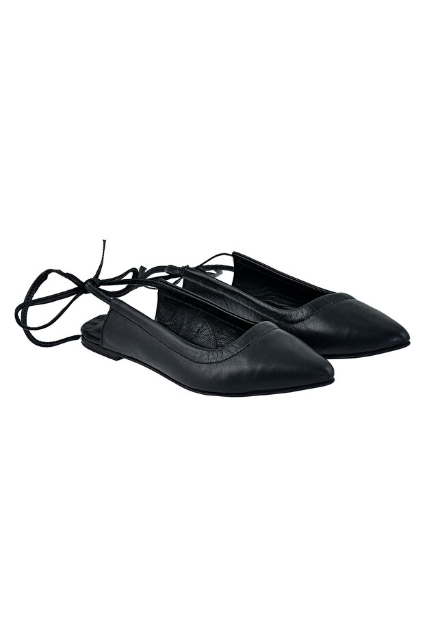 Genuine Leather Plain Black Women's Ballerinas