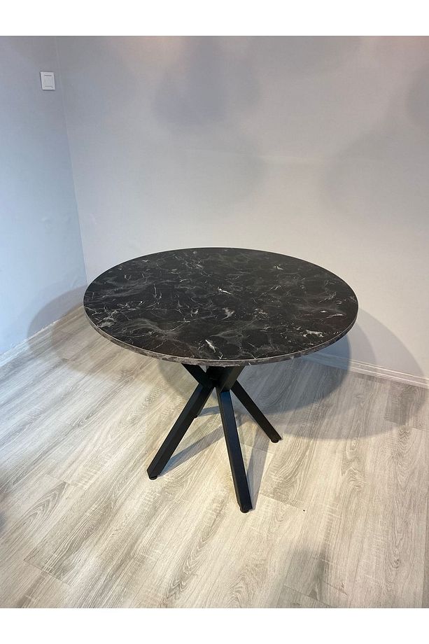 Siyah Mermer Desenli Yuvarlak Yemek Masası 70 Cm Çap - 1