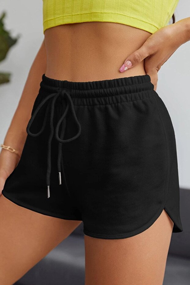 شورت قصير برباط من القطن الممشط باللون الأسود - 4