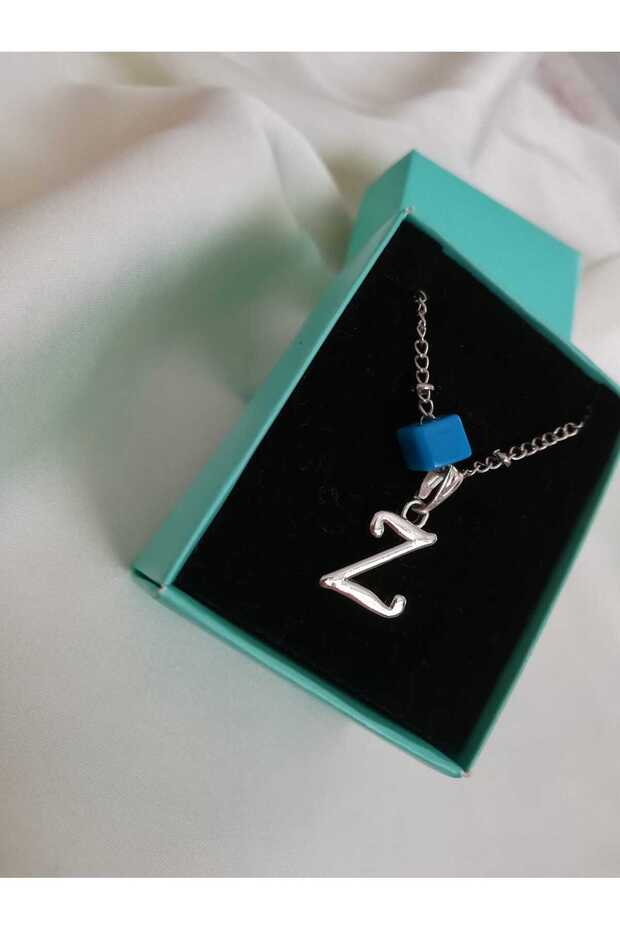 Women's Beaded Silver Color Z Letter Necklace, Initial Letter Necklace