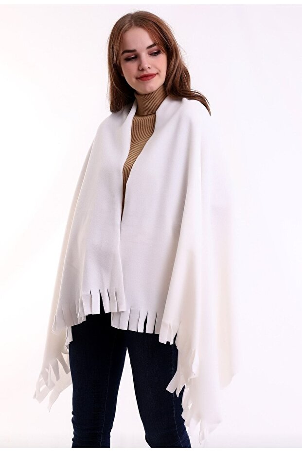 Ecru Color Fleece Scarf Shawl