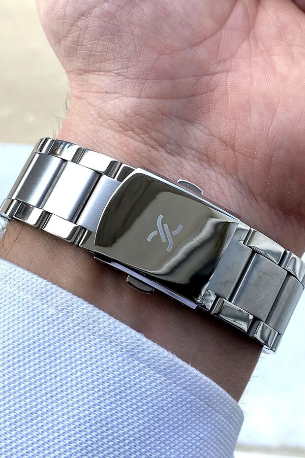 Özel Seri Çelik Kordon Gümüş Renk 24 Ay Garantili Su Geçirmez Orijinal Erkek Kol Saati Bileklik - 3