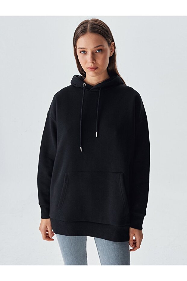 Kanguru Cepli Siyah Sweatshırt - 2