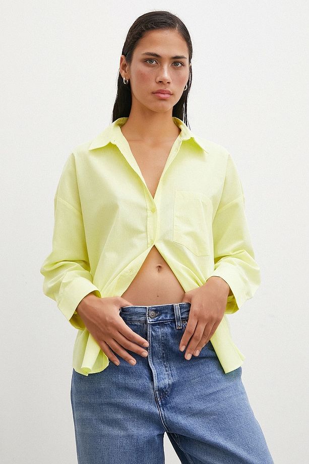 Regular Fit Poplin Gömlek Sarı - 1