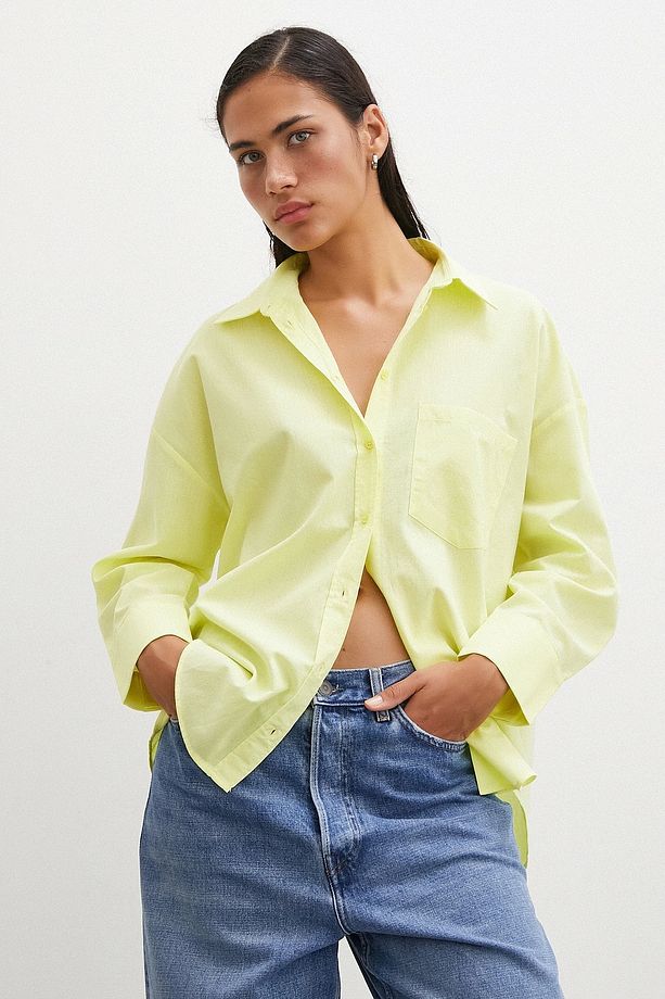 Regular Fit Poplin Gömlek Sarı - 5