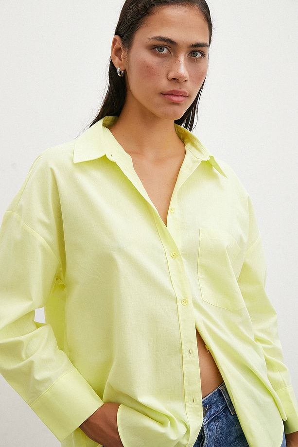 Regular Fit Poplin Gömlek Sarı - 6
