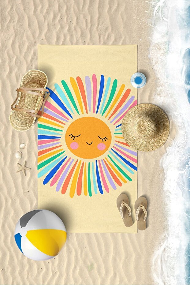 Happy Sun Digital Printed 60x130 Cm Children's Beach Towel