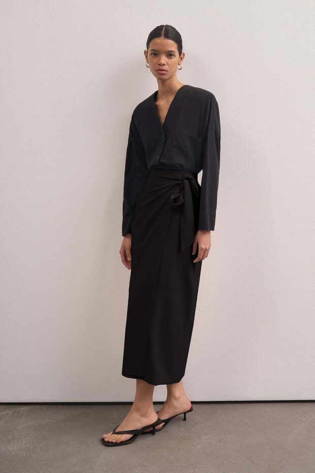 Kadın Keten Anvelop Midi Etek - 2