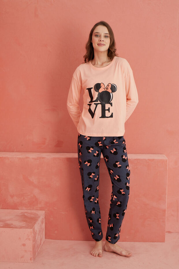 Somon Love Baskılı Desenli Uzun Kollu Örme Pijama Takımı - 2
