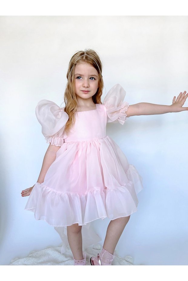 Powder Chiffon Girls' Party Dress - Puffy
