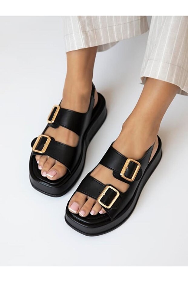 DUXAL SHOES Dolgu Topuklu Çift Bantlı Tokalı Kadın Sandalet