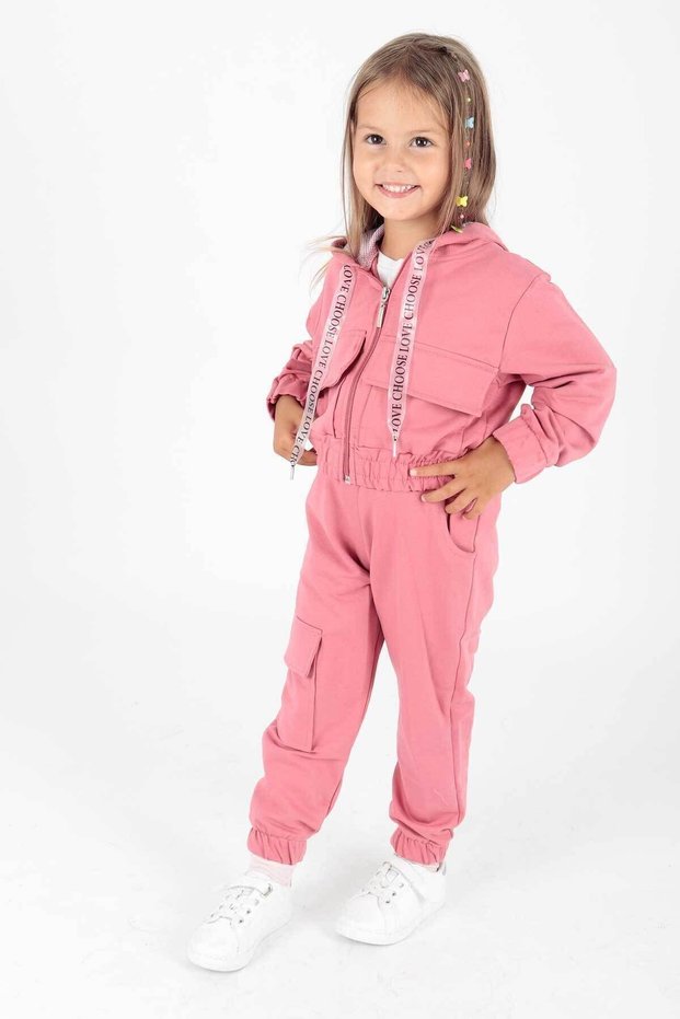 Kids Girls Trendy Hooded Tracksuit Set with Pockets Ak2234