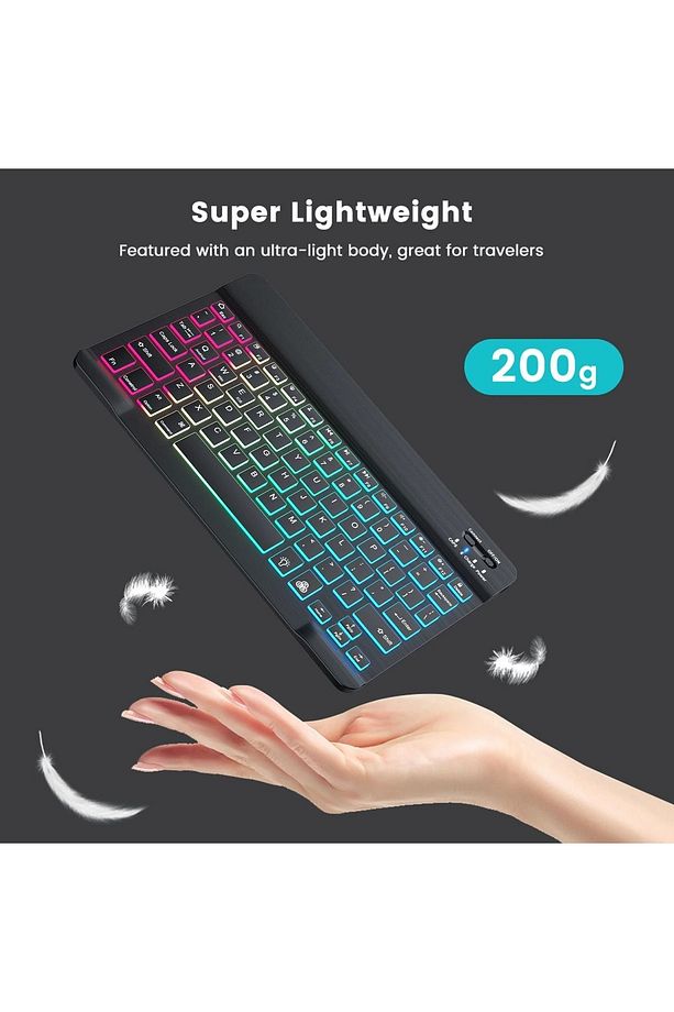 Mini RGB Klavye Ve Mouse Set Tablet Telefon Laptop Uyumlu Bluetooth Destekli Uzun Şarj Süreli - 6