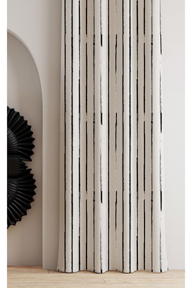Ays Home Modern Striped Ecru Background Curtain (Pay Attention to the Size)