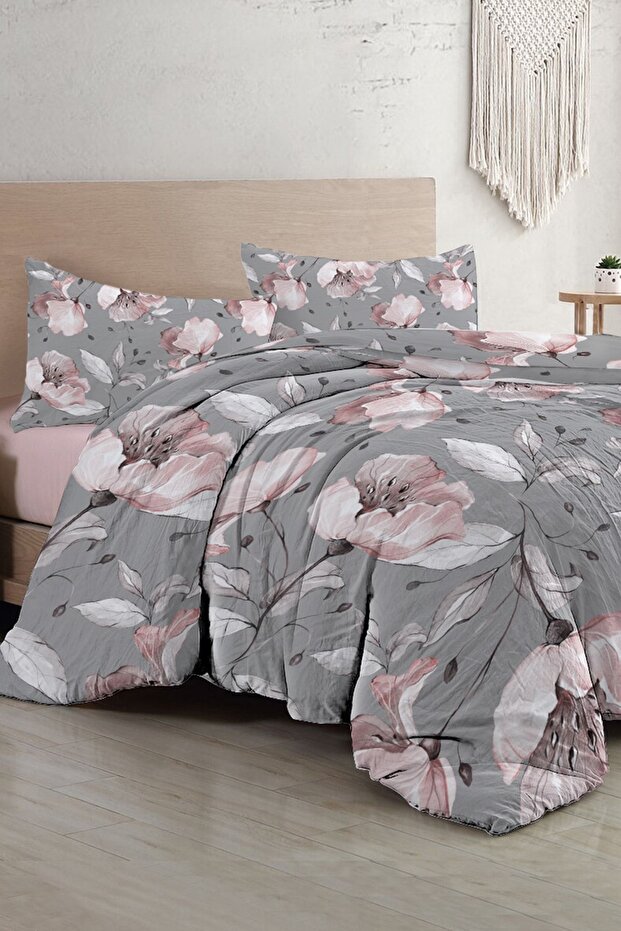 Gray Rose Double Duvet Cover Set 3d Cotton Satin