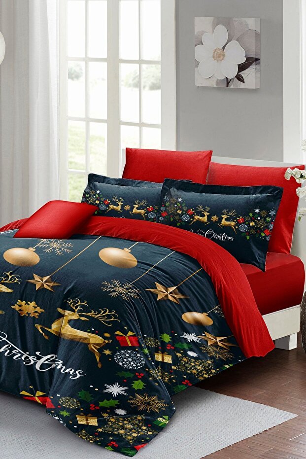 Christmas Decoration Dark Deer Christmas 100% Cotton Satin 3d Double Duvet Cover Set