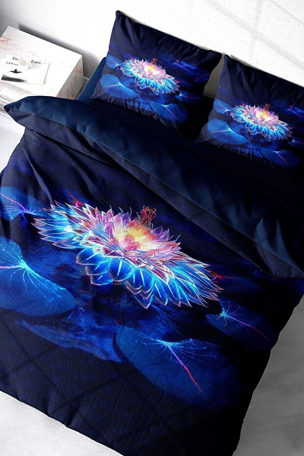 Lotus Night 3d Cotton Satin Double Duvet Cover Set