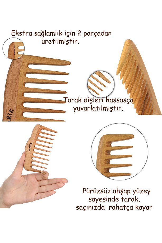 Kayın Ağacı Kaliteli Ahşap Tarak , Model 6 ( Çanta Tipi ) - 5