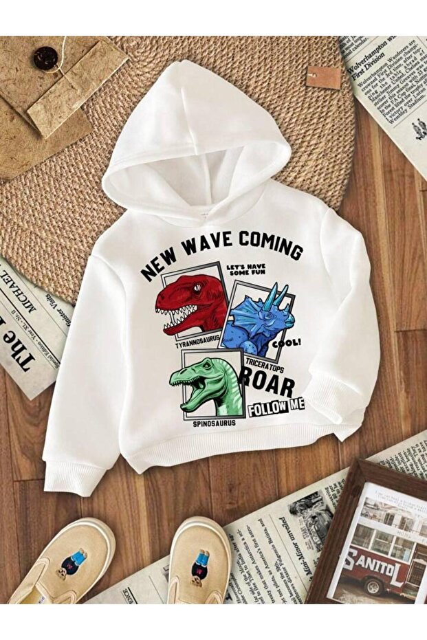 White Dinosaur Printed Girl-boy Sweatshirt - New Wave Coming