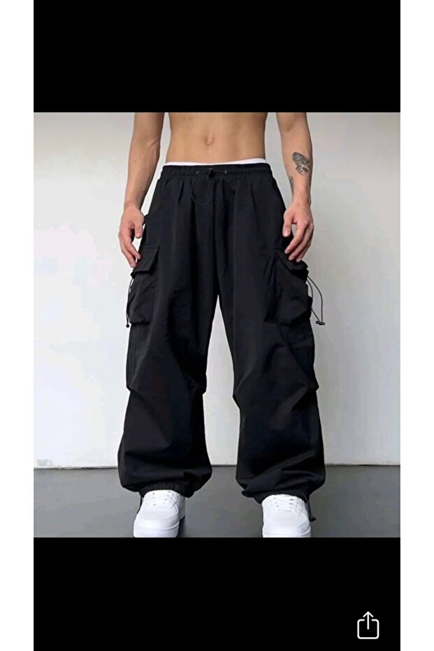 Y2k Extreme Loose Fit Cargo Pocket Waist Leg Elastic Bggy Pants