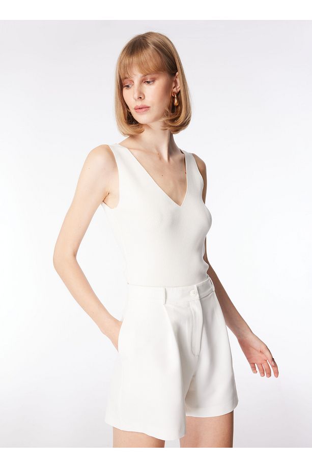 Yüksek Bel Tailored Fit Kırık Beyaz Kadın Şort F4SL-SHT W37 - 1