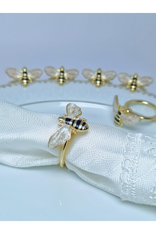 Set of 6 Gold Bee Ring Napkin Rings