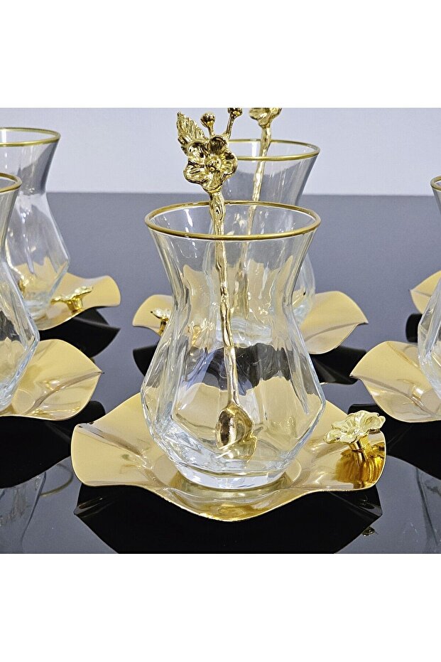 18 PIECES ALYA TEA SET FOR 6 PEOPLE WITH METAL PLATE JAPANESE ROSE TEA SPOON