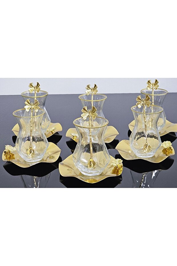 18 PIECES ALYA TEA SET FOR 6 PEOPLE WITH METAL PLATE AND BUTTERFLY TEA SPOON