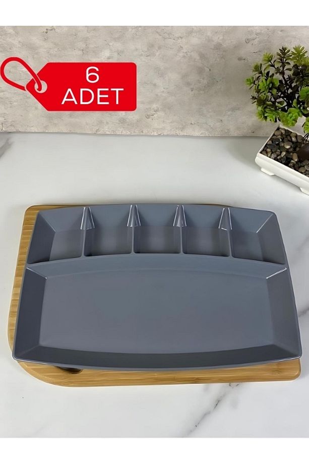 6 Bölmeli Kahvaltı Tabağı (6 Adet) Polikarbon  , 30x20 Cm, Sunum Tabağı - 1