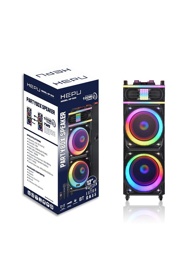 Hepu Hp 928 Taşınabilir Şarjlı Ahşap Bluetooth Parti Hoparlörü 100 w 12 inc*2 Subw Super Bass - 1