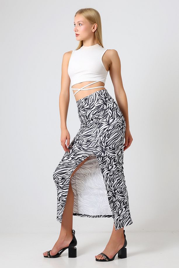 Dalgıç Kumaş Yırtmaçlı Uzun Etek Maxi Boy 92 Cm Zebra Desen - 3