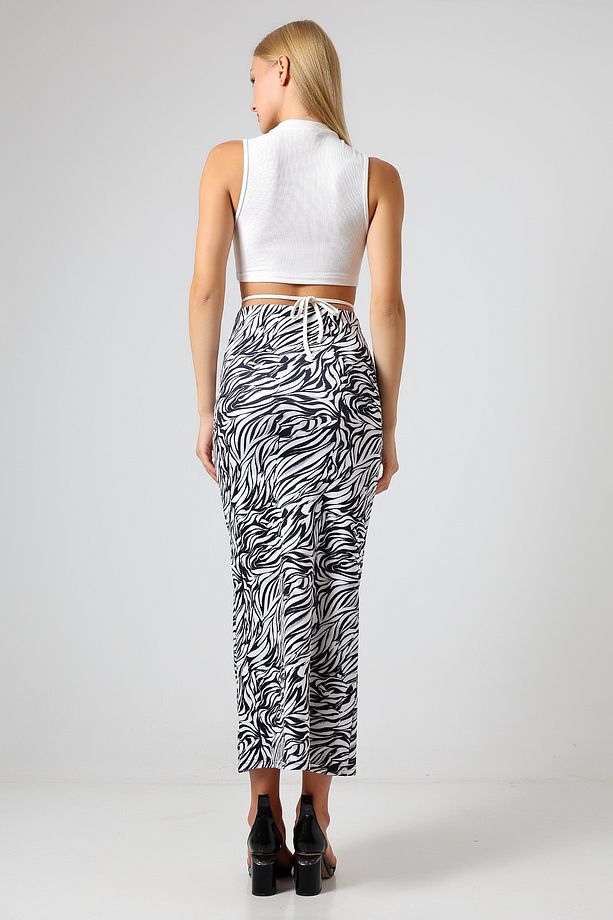 Dalgıç Kumaş Yırtmaçlı Uzun Etek Maxi Boy 92 Cm Zebra Desen - 8