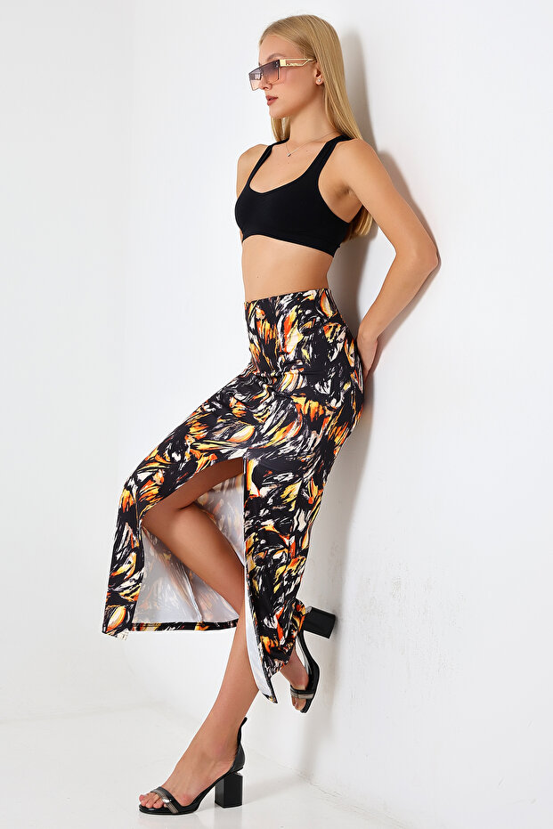 Fusta Lungă Diver Fabric Slit Lungime Maxi 92 Cm Model Multicolor - 3