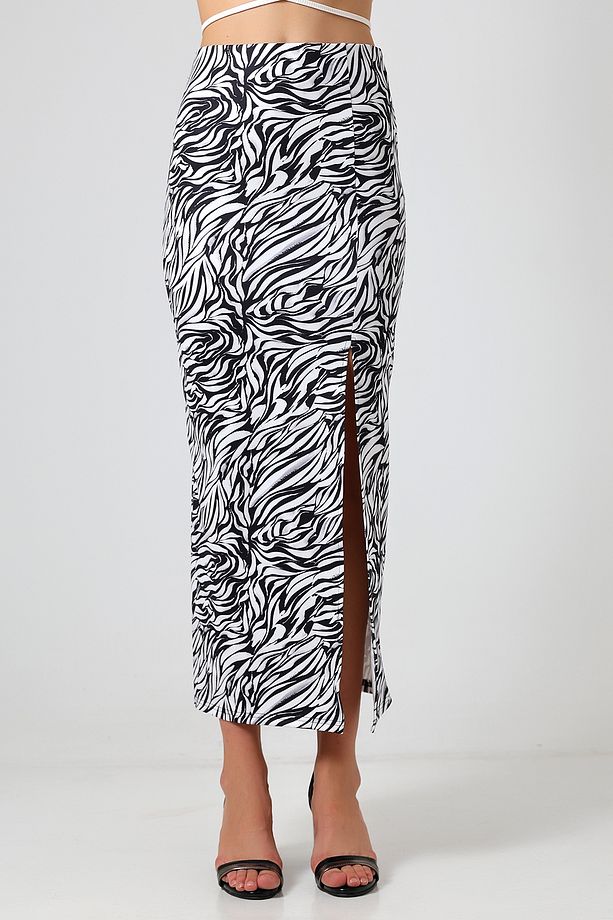 Dalgıç Kumaş Yırtmaçlı Uzun Etek Maxi Boy 92 Cm Zebra Desen - 6