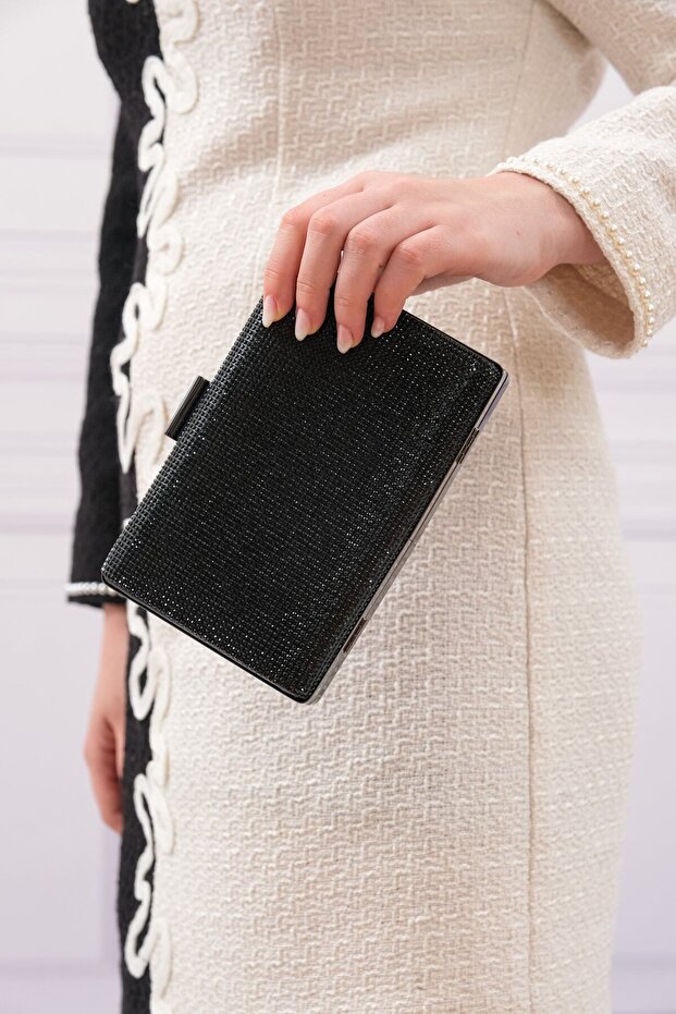 Women's Black Stone Evening Dress Clutch Evening Bag