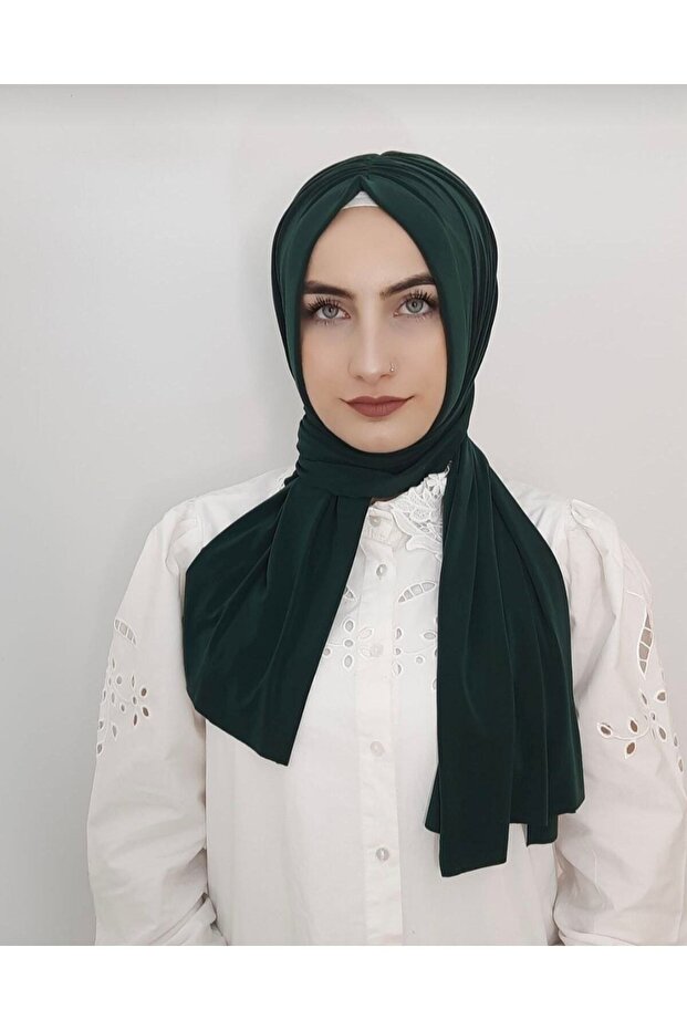 Women's Hijab Drawstring Ready-To-Wear Shawl Emerald