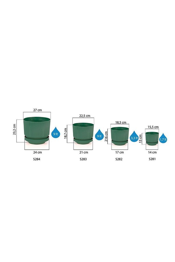5 Adet 5 Renk 1.7 Litre Dekoratif Lüks Saksı No1 Iç Dış Mekan Tabaklı Plastik Saksısı Ø15,5x13cm - 8