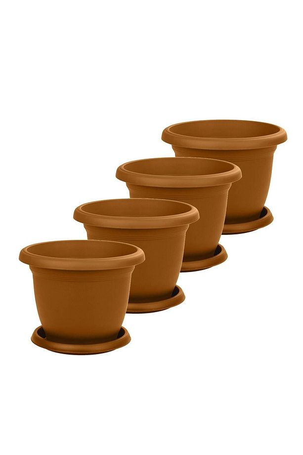 4 Adet Villa No4 Saksı Seti 2,5 Litre Kiremit Kahverengi 20cm Drenajlı Tabaklı Plastik Saksı - 1