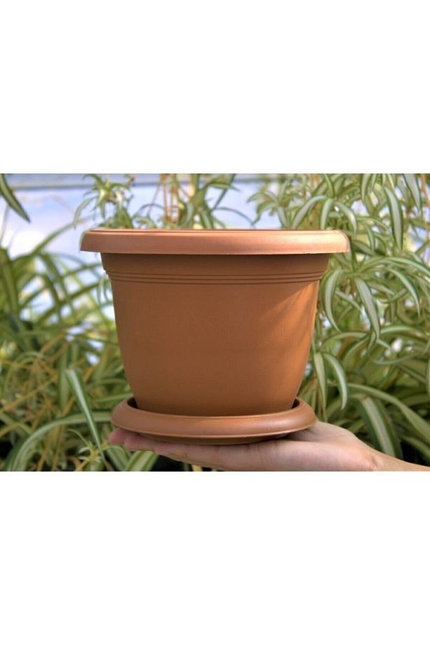 4 Adet Villa No4 Saksı Seti 2,5 Litre Kiremit Kahverengi 20cm Drenajlı Tabaklı Plastik Saksı - 5