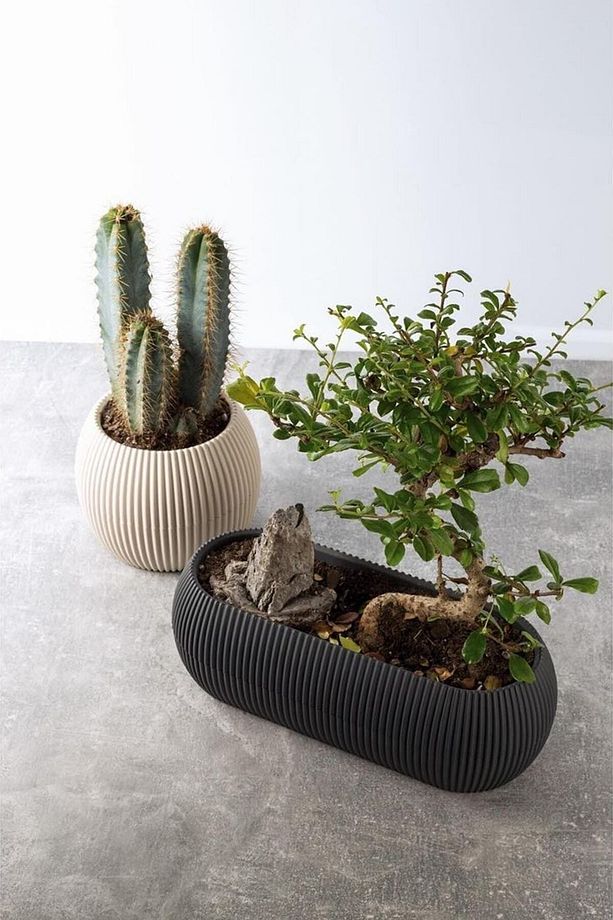 5 Parça Karasu Plastik Mercan Saksı Seti Antrasit Gri Kaktüs Sukulent Saksısı Set - 5