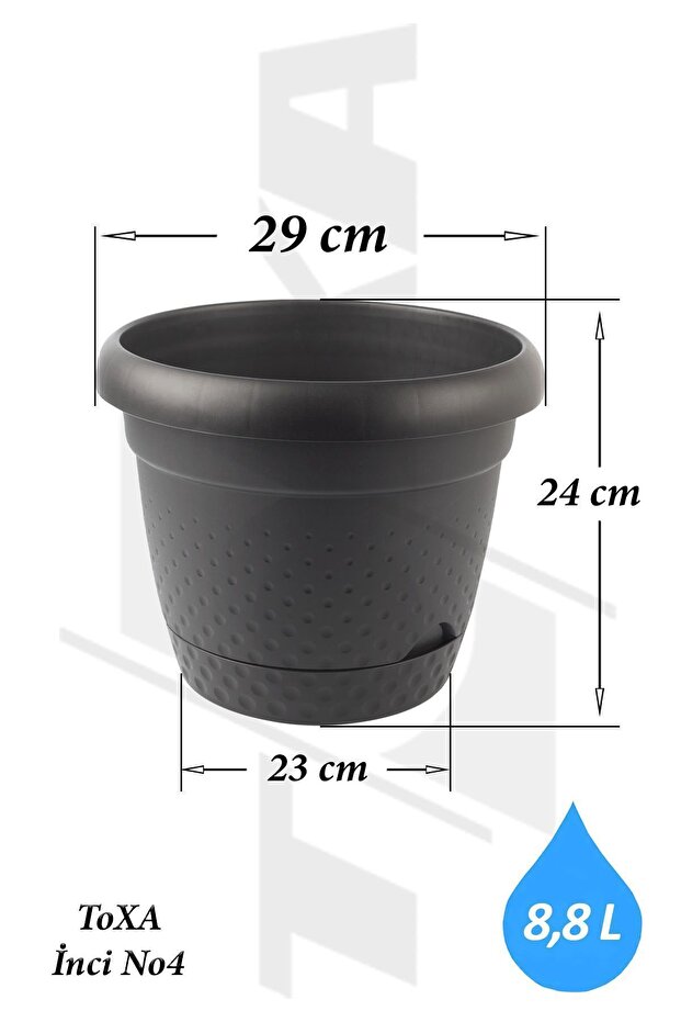 9 Litre Inci Saksı 29cm Kendinden Tabaklı Plastik Çiçek Saksısı No4 - 2